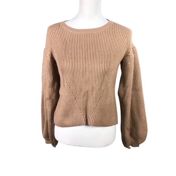 Nordstrom Women’s Small Camel Tan Cropped Pullover Sweater Balloon Sleeves NWT - Picture 8 of 14
